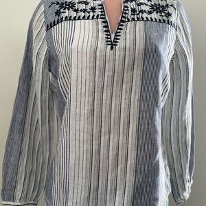 Striped Embroidered Women's Top - Black and White